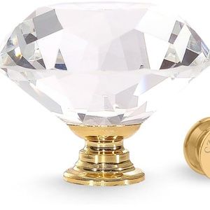 CZC HOME 3 PCS Diamond Crystal Glass Cabinet Cupboard Drawers Handle Knobs